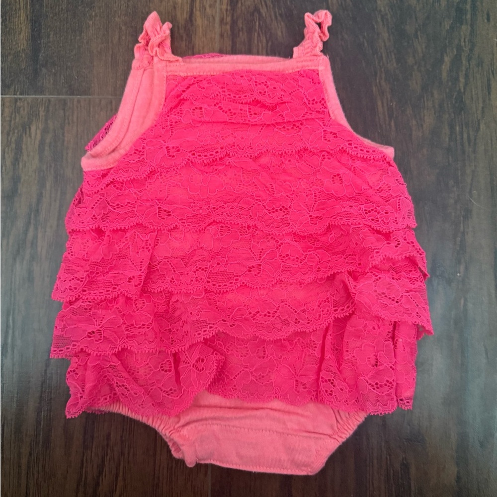 Pink Lace Ruffle Kids Spaghetti Strap One Piece size Newborn